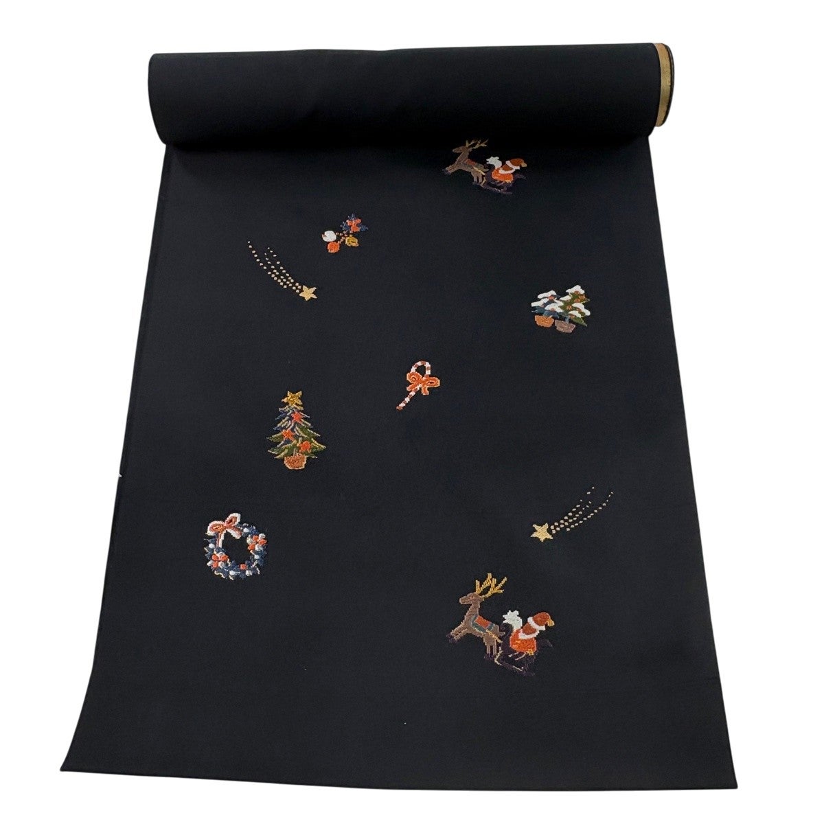 ◆美品 明治から昭和初期◆反物（タンモノ） 呉服 ラベル タグ 45枚 反物 逸品 帯反物 サンタ ツリー 刺繍 金糸 黒 正絹｜中古・古着