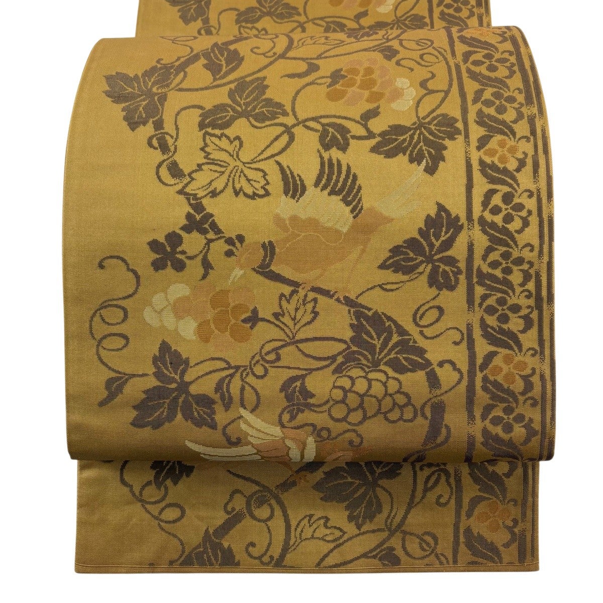 美品　正絹　着物 和服　袋帯　403 ベージュ　茶色　龍　荒波　アンティーク 美品】 袋名古屋帯 優品 証紙あり 美保姿 関西仕立て 葡萄 鳥 茶色