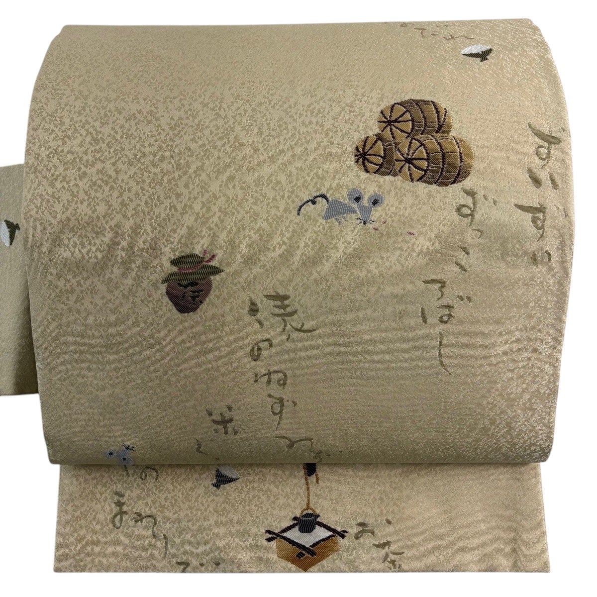 名古屋帯 秀品 俵 ねずみ ベージュ 正絹｜中古・古着・リサイクル着物