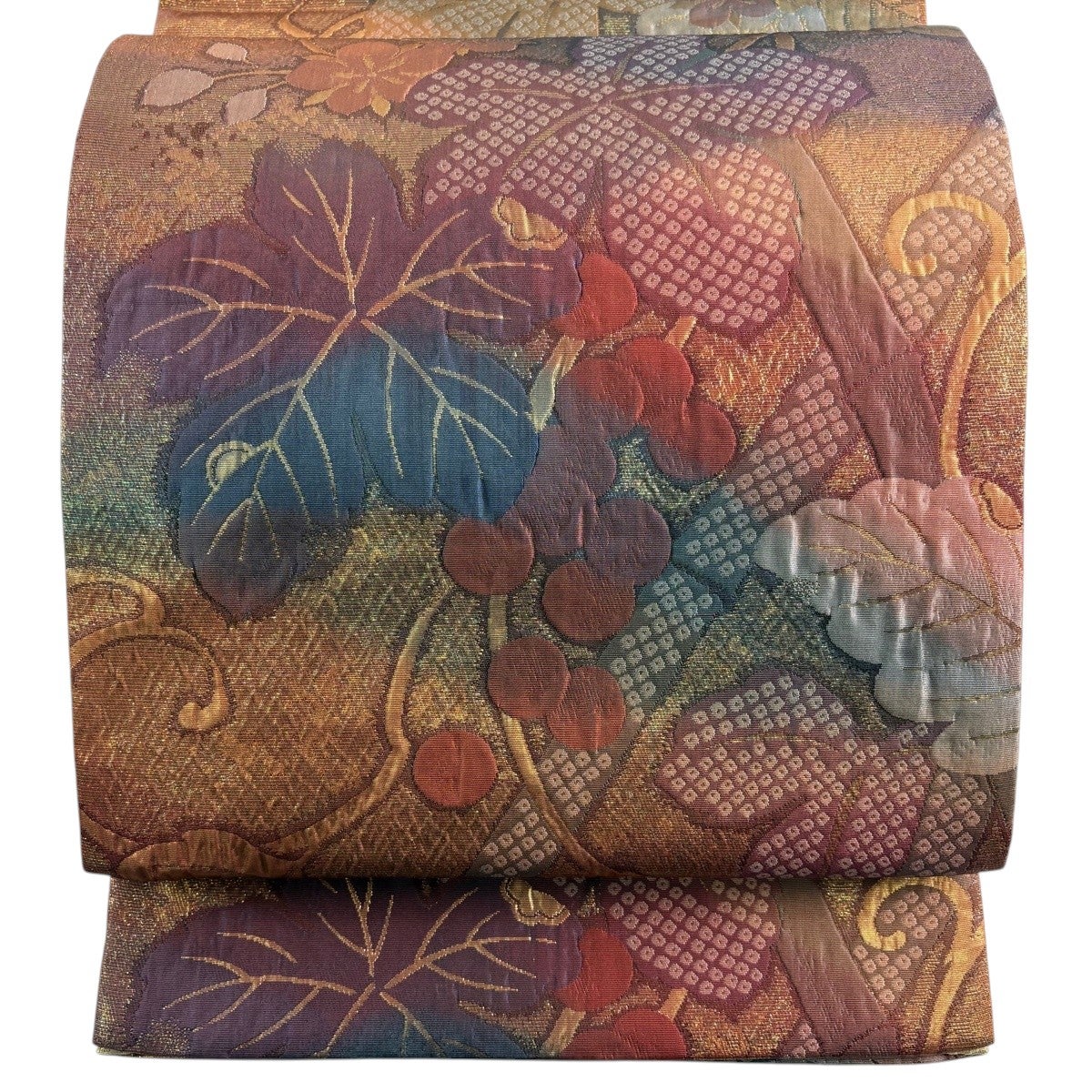 美品】 袋帯 秀品 辻が花柄 桜 箔 薄オレンジ 六通 正絹｜中古・古着