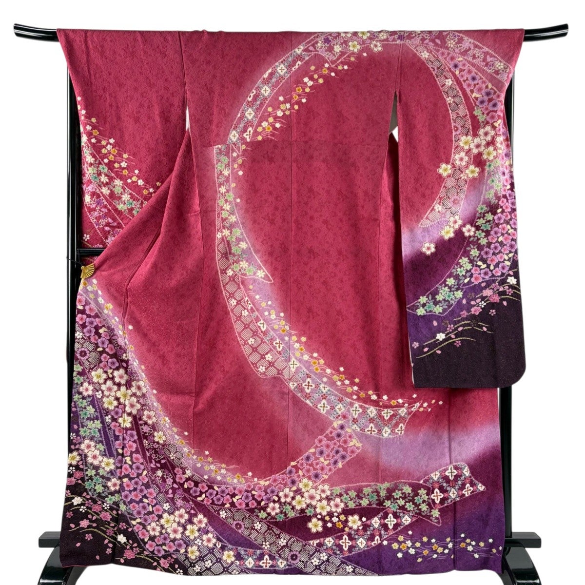 美品】 振袖 身丈170cm 裄丈68.5cm L 袷 桜 地紋 金通し 絞り 濃