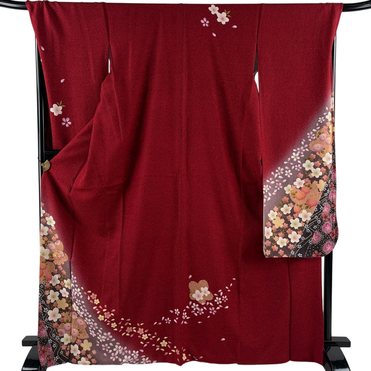 美品】 振袖 身丈169cm 裄丈71cm L 袷 桜 菊 金通し 金彩 赤 正絹 名品
