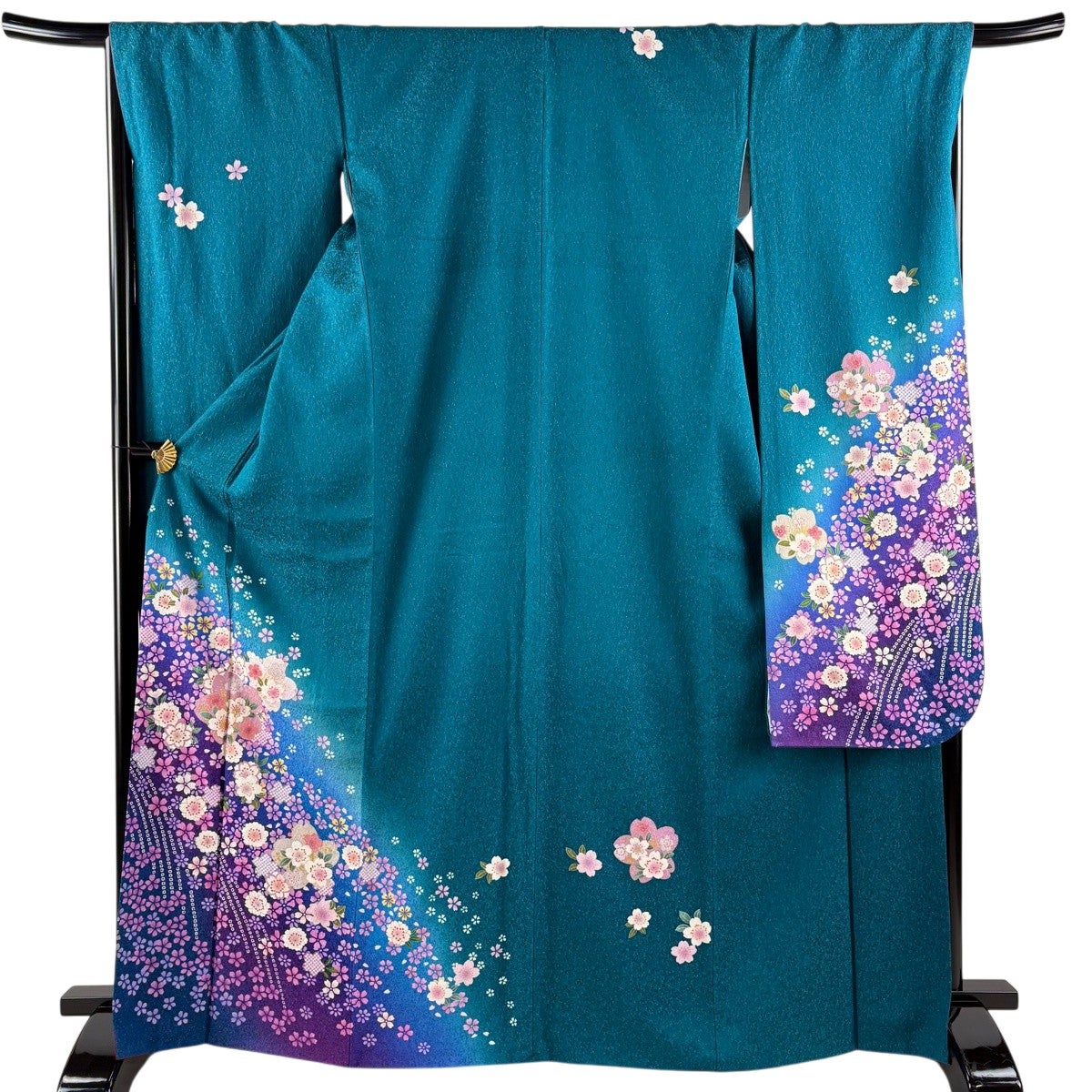 美品】 振袖 身丈163cm 裄丈66cm M 袷 鈴乃屋 草花 流水 銀通し 金糸