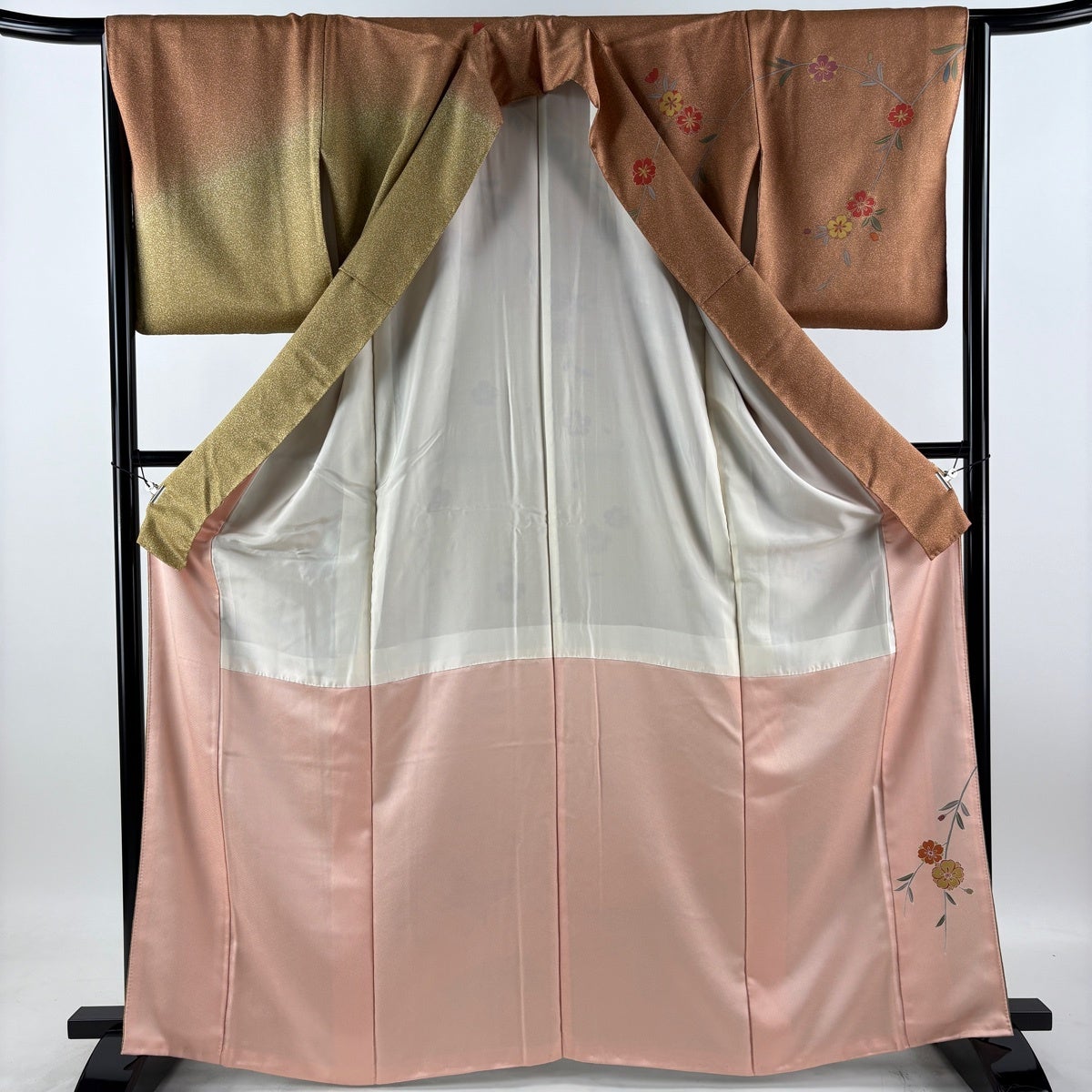 美品】 訪問着 身丈166cm 裄丈66cm M 袷 蝶 藤 金彩 染め分け 黄土色