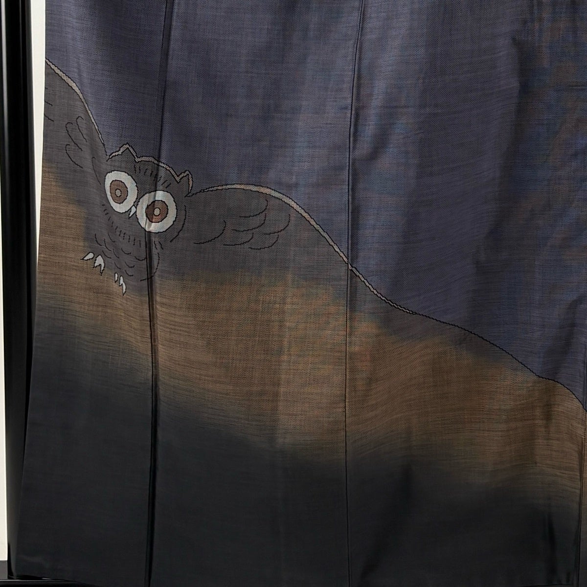 訪問着 身丈160cm 裄丈65cm M 袷 紬地 フクロウ 灰紫 正絹 名品｜中古