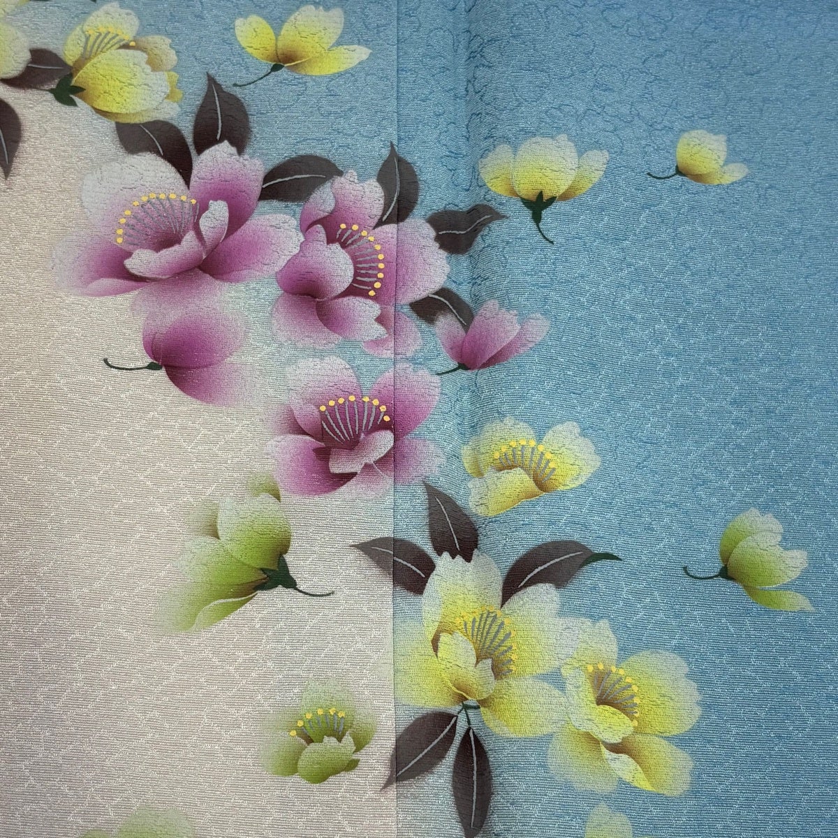 振袖 身丈166.5cm 裄丈70cm L 袷 桜 ぼかし 水色 正絹 名品｜中古