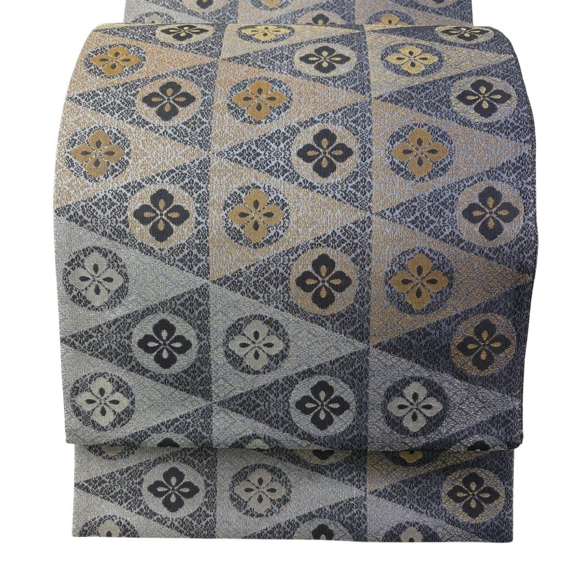 美品】 袋帯 秀品 向かい鳥 菊 箔 唐織 灰紫 六通 正絹｜中古・古着