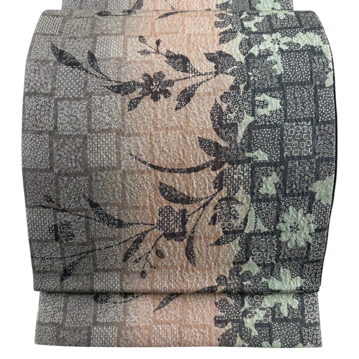 美品】 袋帯 秀品 草花 小花 金通し 金銀彩 サーモンピンク お太鼓柄