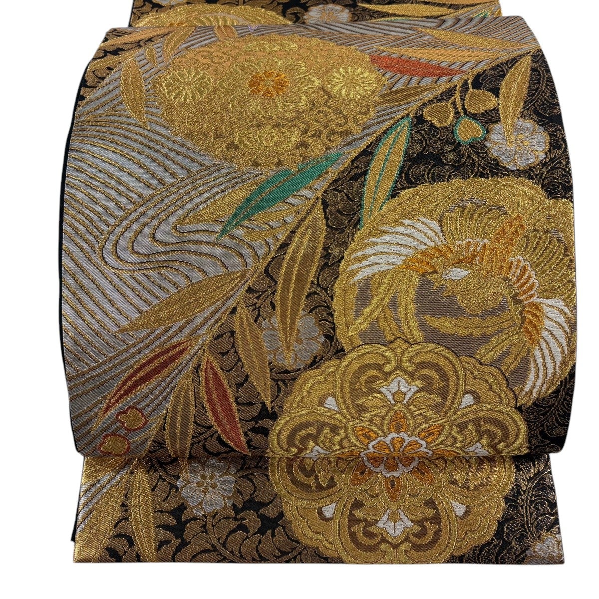 美品】 袋帯 秀品 華文 鳥丸文 金糸 箔 金色 六通 正絹｜中古・古着