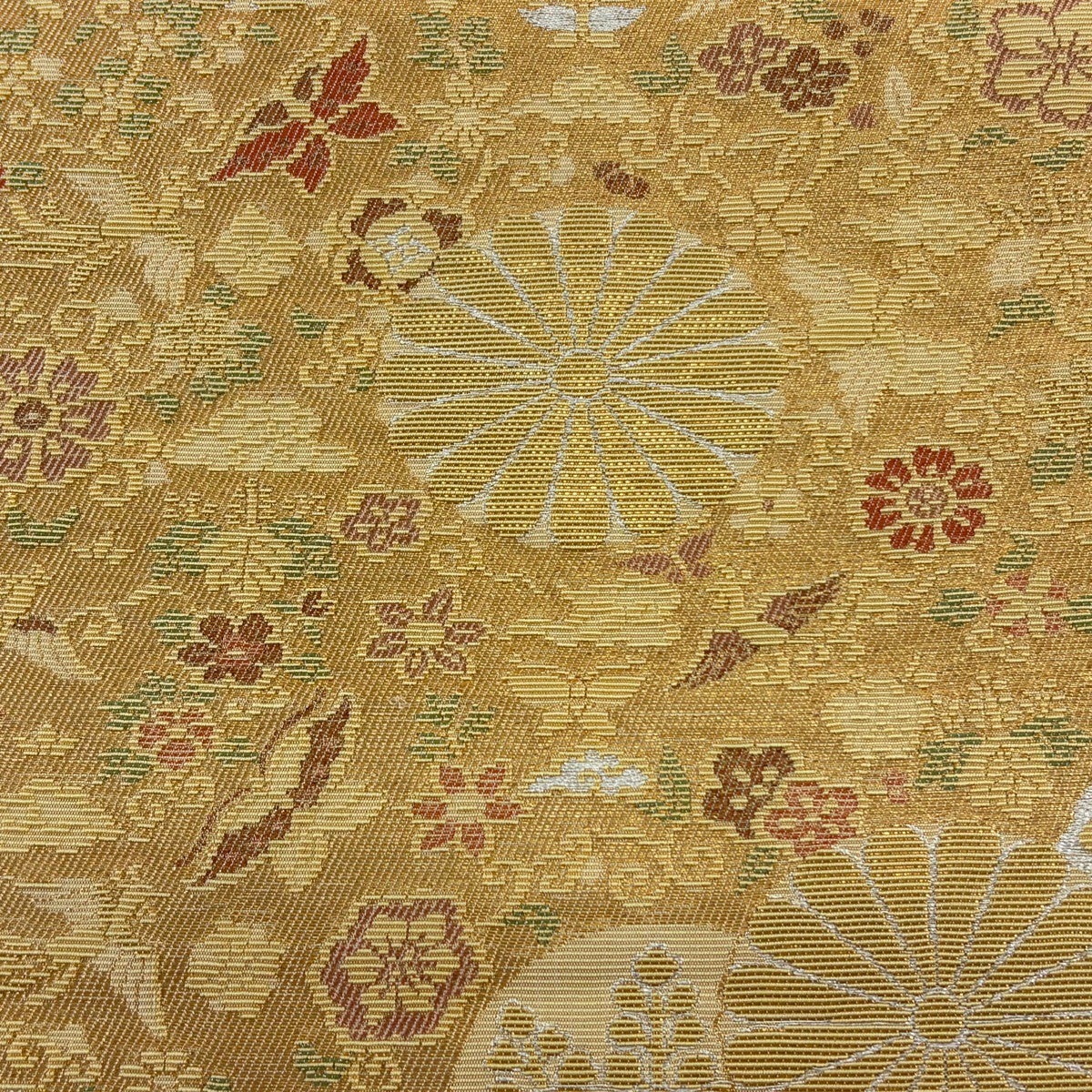 袋帯 名品 菊 蝶 金糸 箔 金色 六通 正絹｜中古・古着・リサイクル着物