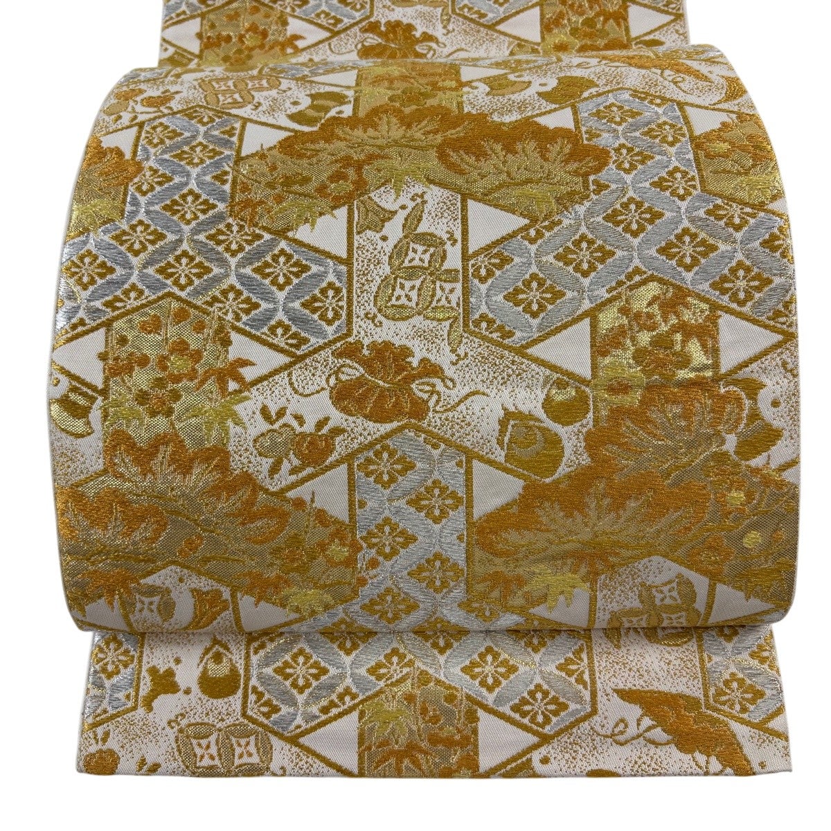 美品】 袋帯 逸品 龍村美術織物 落款あり 吉祥三友錦 松竹梅 七宝 金