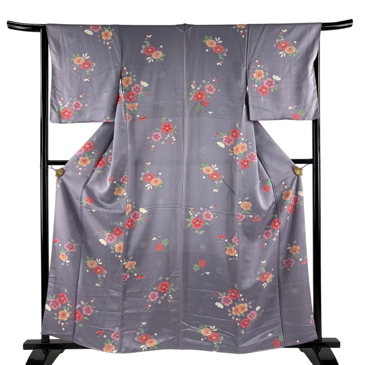 小紋 身丈155.5cm 裄丈62.5cm S 袷 桜 桜の花びら 墨色 正絹 秀品