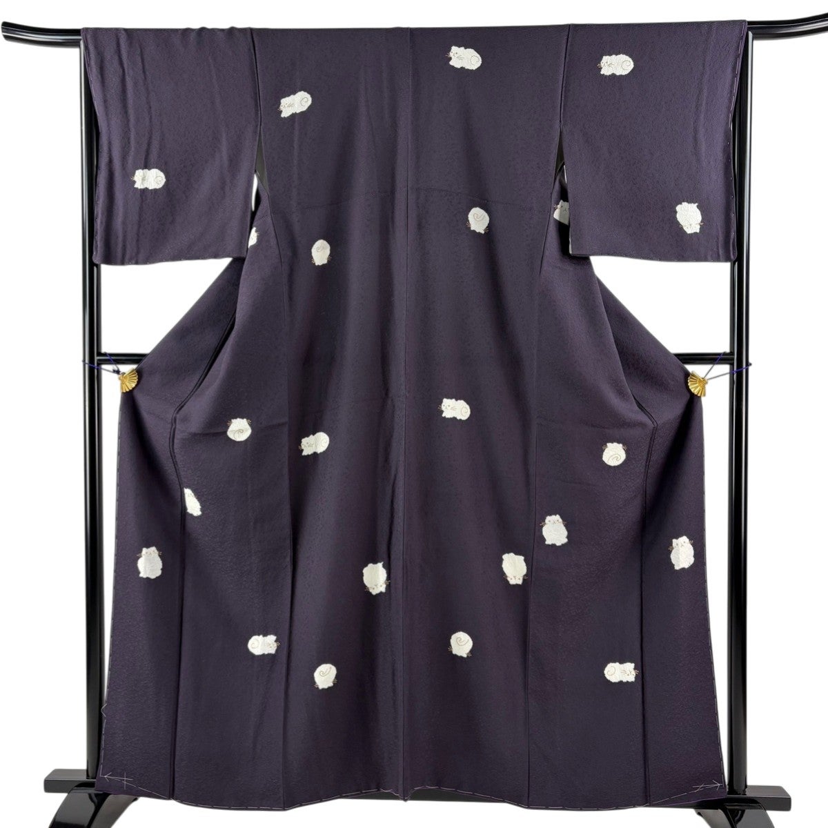 【美品】 小紋 身丈156cm 裄丈64cm 正絹 名品 【中古】 美品】 小紋 身丈156cm 裄丈64cm M 袷 猫 鈴 金銀彩 黒 正絹 逸品