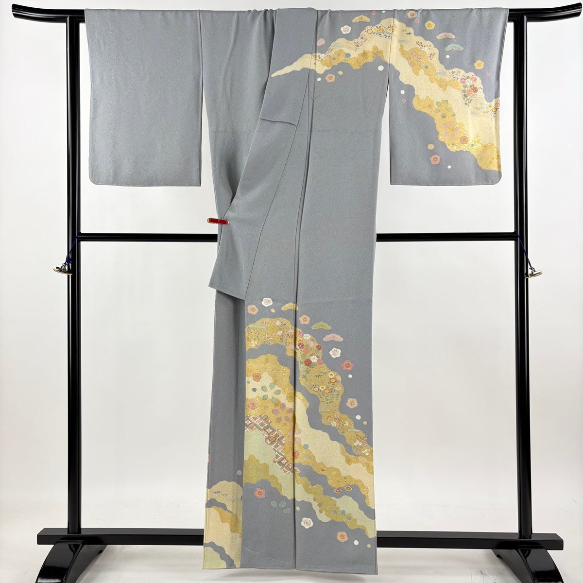 訪問着 身丈163cm 裄丈65cm M 袷 松井青々 落款あり 松竹梅 七宝 金銀