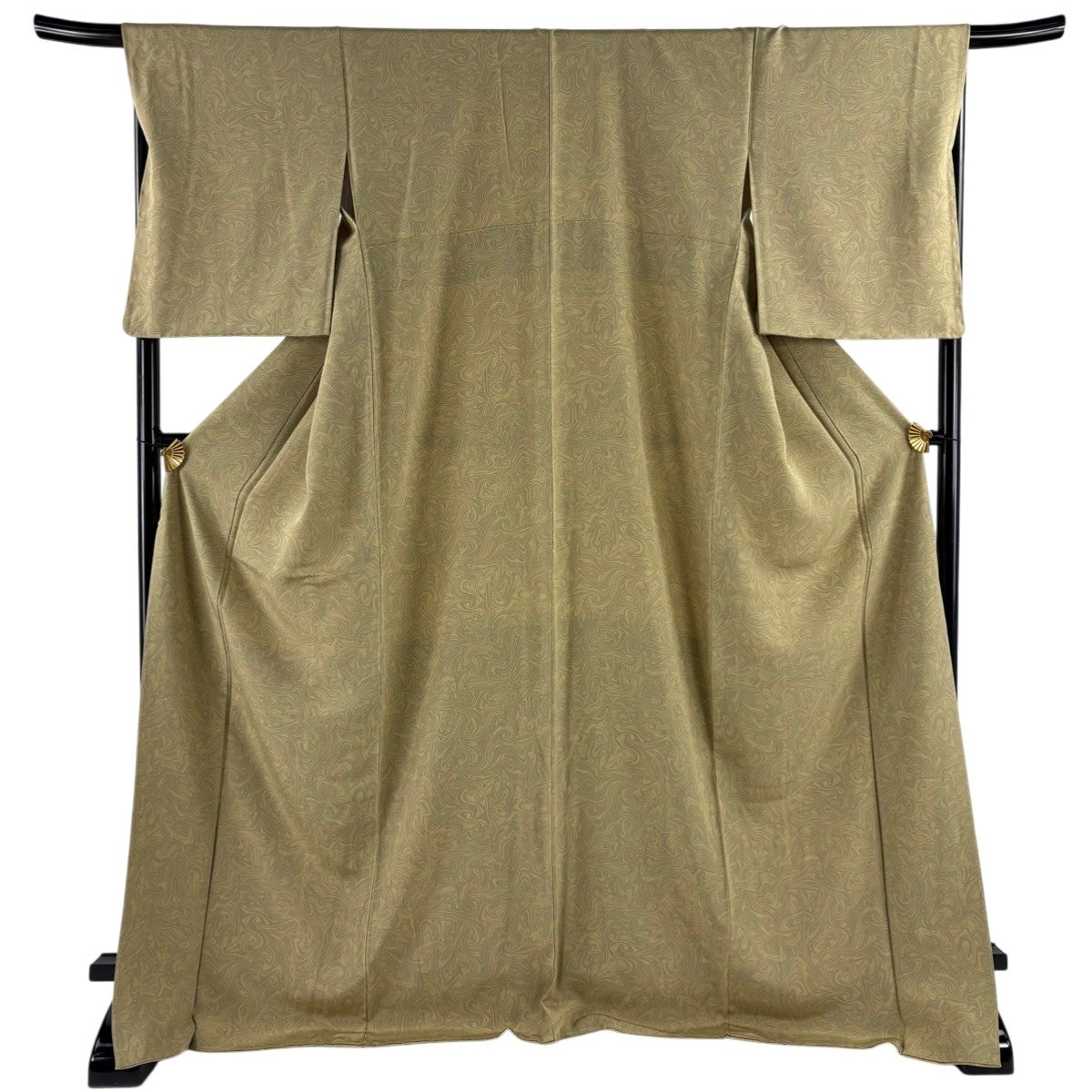美品】 小紋 身丈173cm 裄丈67.5cm L 袷 墨流し からし色 正絹 名品
