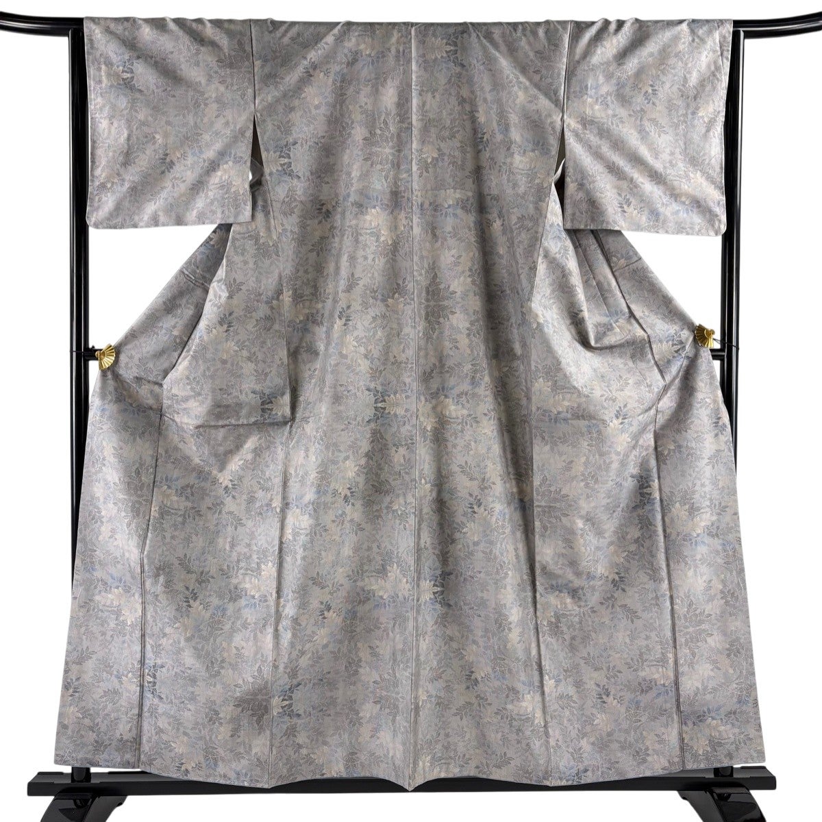 美品】 紬 身丈161.5cm 裄丈63cm S 袷 青灰色 正絹 秀品 一つ紋｜中古