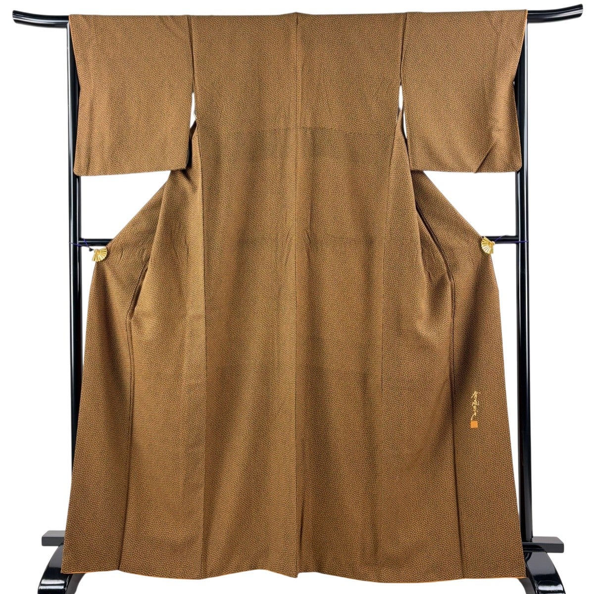 小紋 身丈165.5cm 裄丈64.5cm M 袷 小花 幾何学 黒 正絹 優品｜中古
