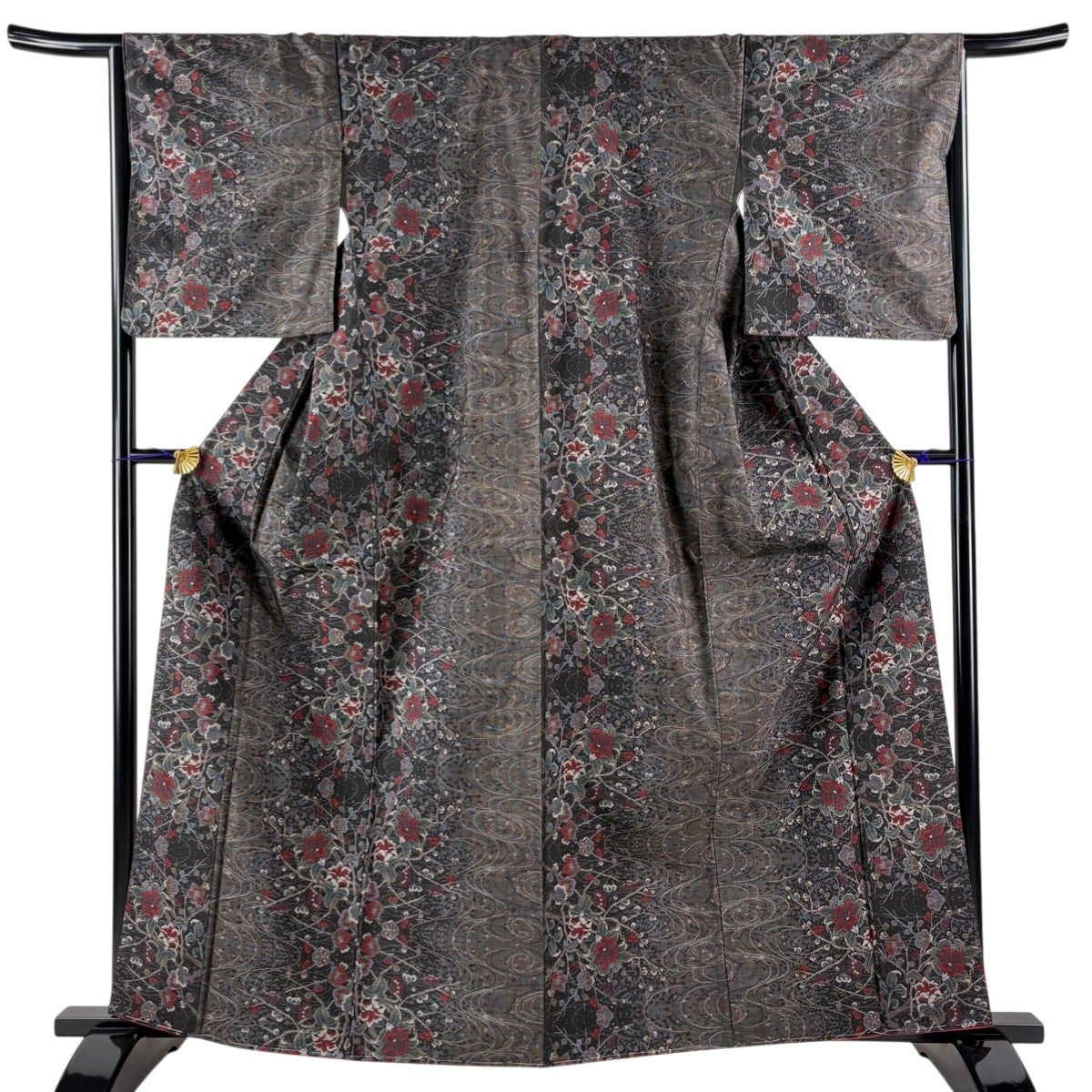 美品】 紬 身丈167.5cm 裄丈68cm L 袷 白布紬 吾妻ぜんまい 落款あり