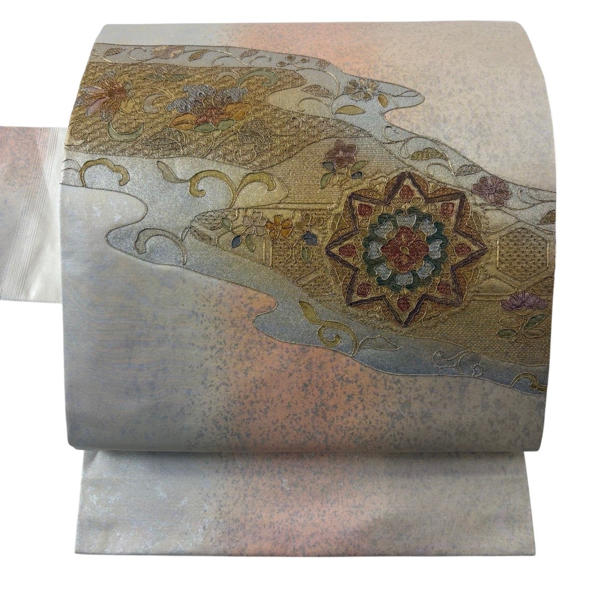 名古屋帯 秀品 華文 草花 金糸 金銀彩 ベージュ 正絹｜中古・古着