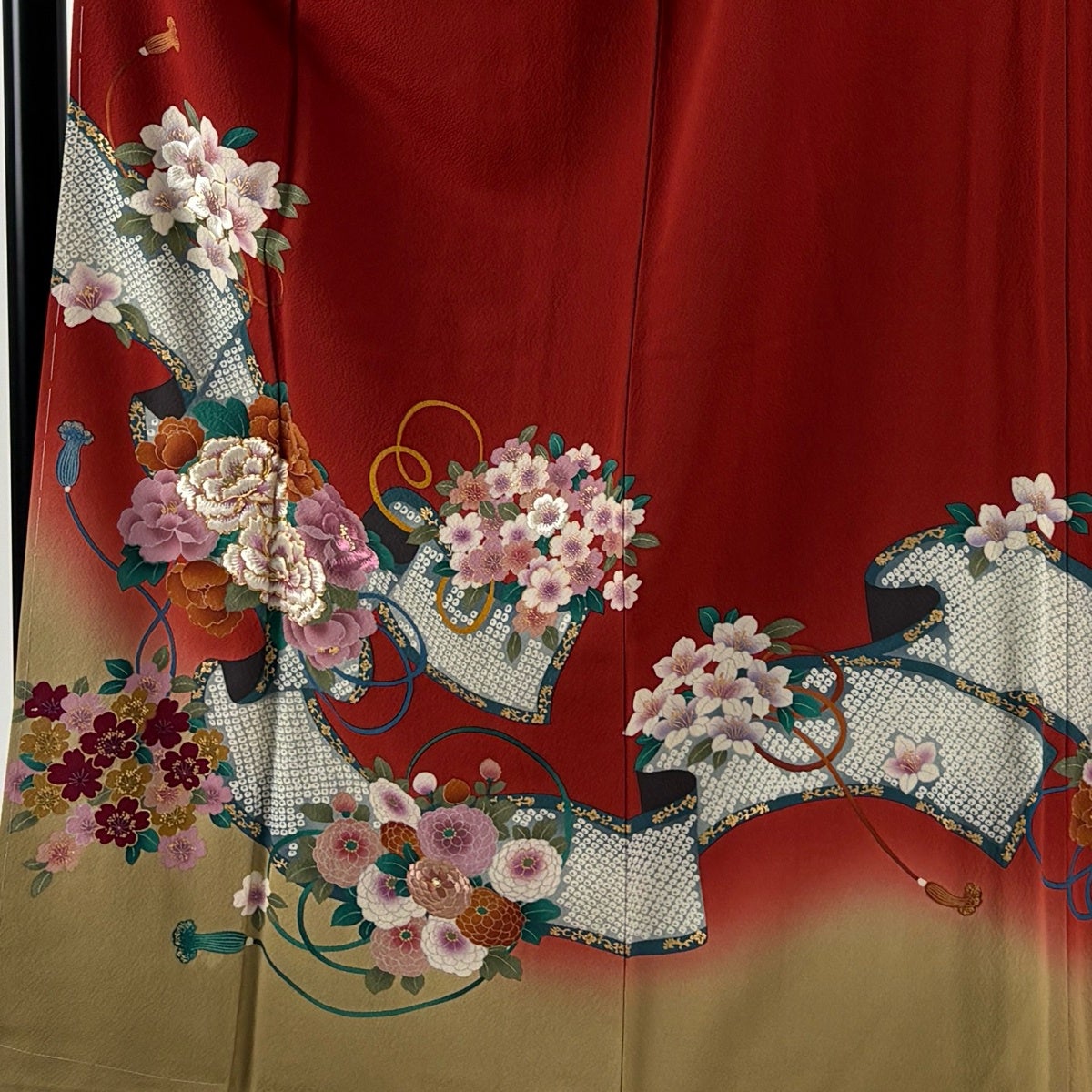 訪問着 身丈160cm 裄丈66cm M 袷 花井幸子 落款あり 牡丹 組紐 金糸