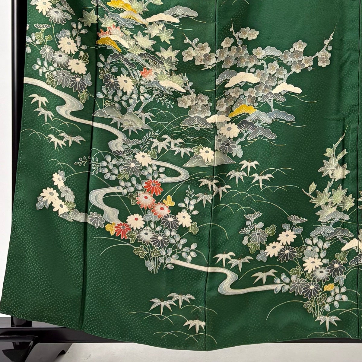 訪問着 身丈159cm 裄丈64cm M 袷 松竹梅 流水 金彩 緑 正絹 優品｜中古