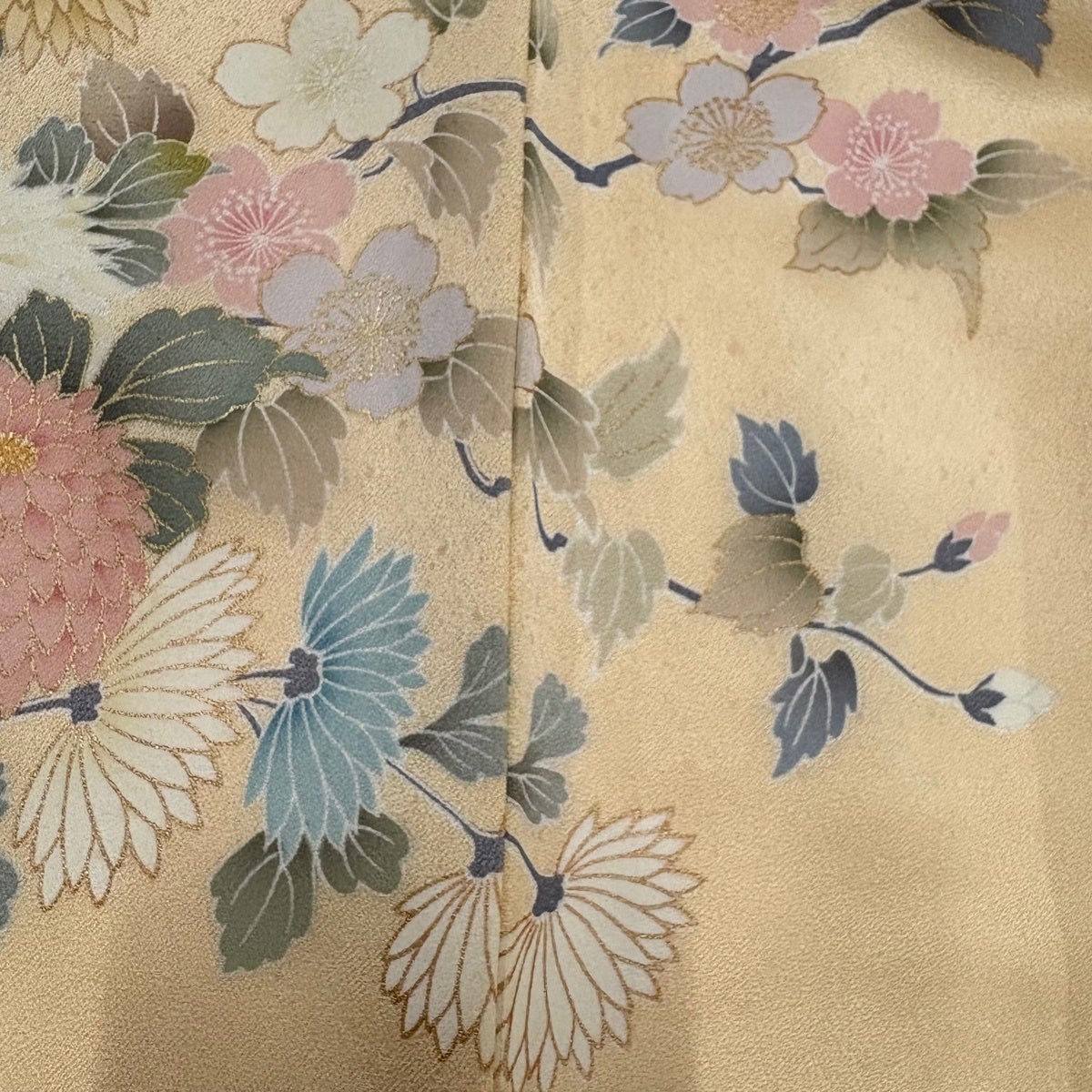 訪問着 身丈173cm 裄丈68cm L 袷 菊 草花 金糸 金彩 薄オレンジ 正絹