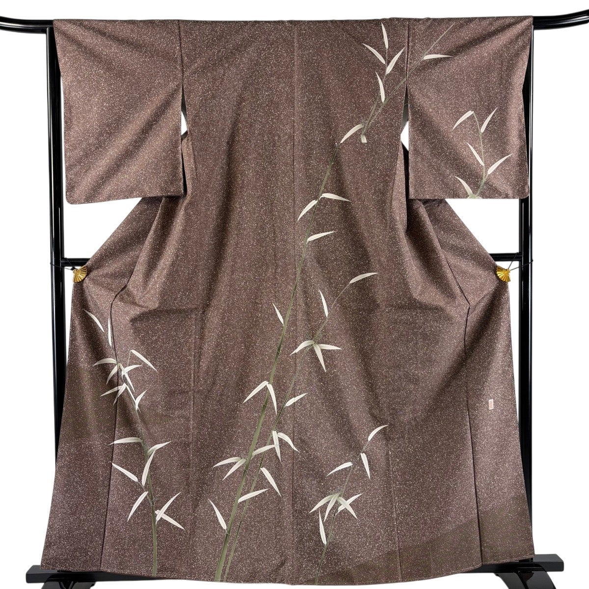 美品】 訪問着 身丈161cm 裄丈65.5cm M 袷 紬地 落款あり 竹 小豆色