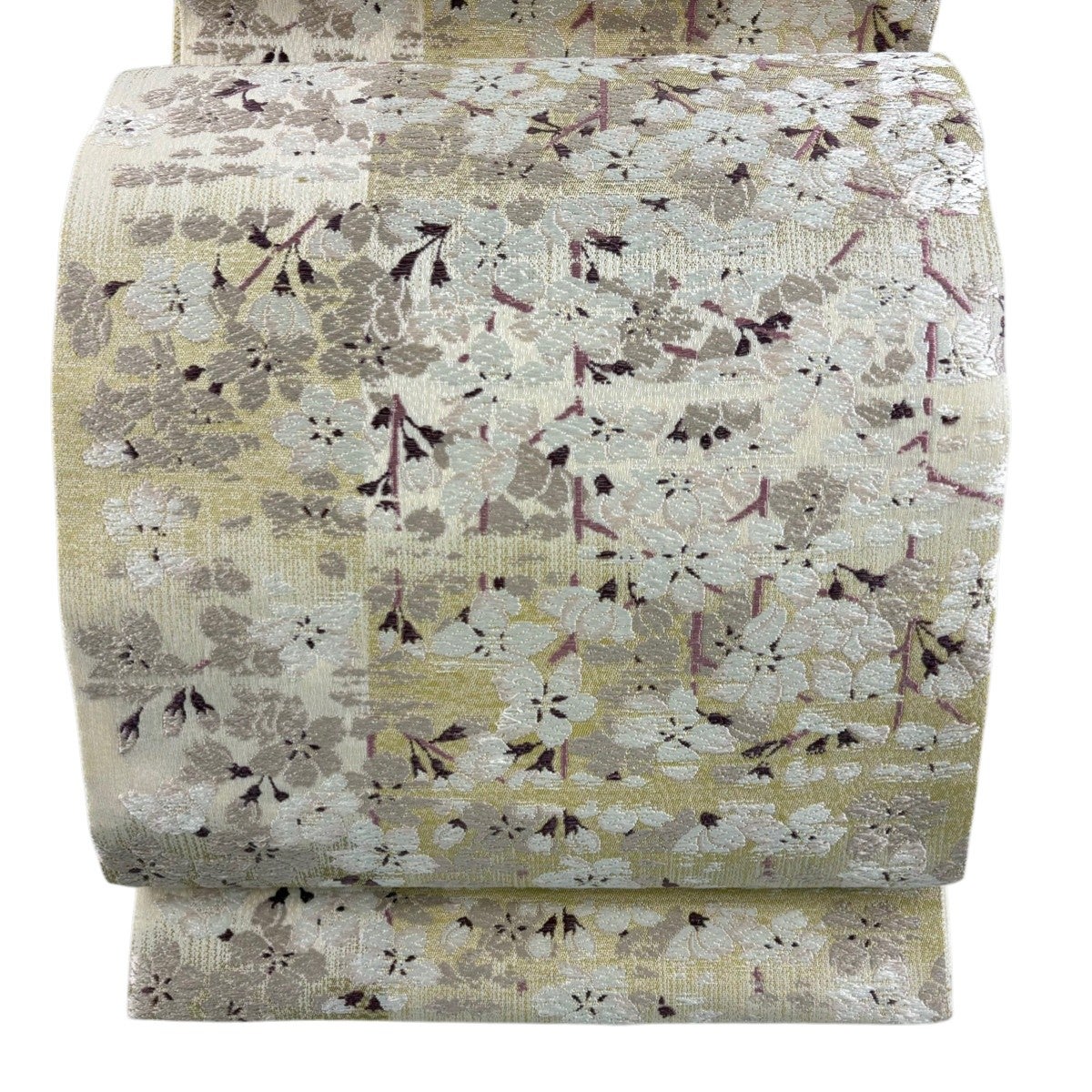 ショッピング正規品 バイセル 着物 名品 袋帯 紫 桜 幾何学模様 唐織 金糸 箔 六通 正絹 ☆☆☆☆