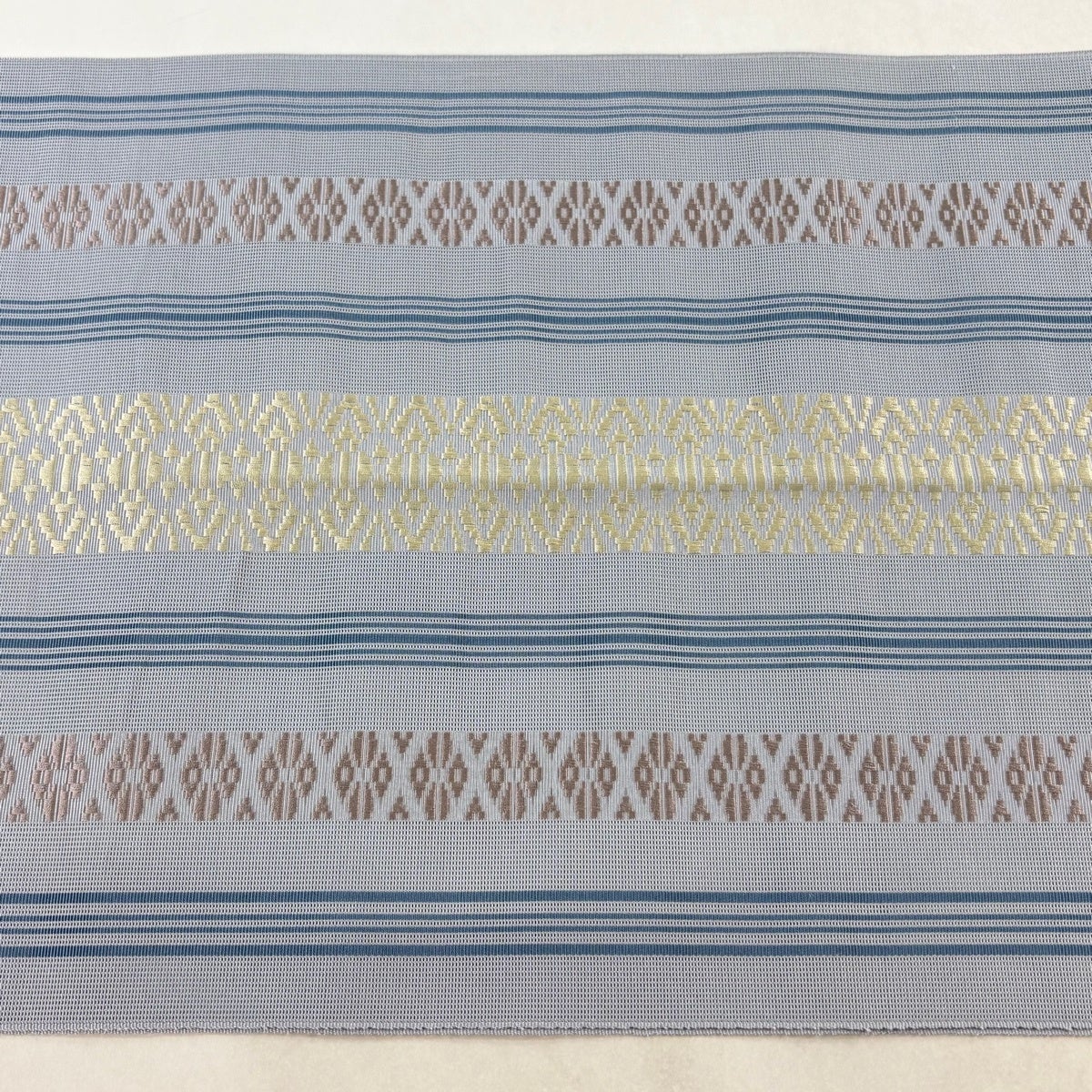 名古屋帯 名品 夏帯 紗 八寸名古屋帯 トンネル仕立て 縞 幾何学模様 青