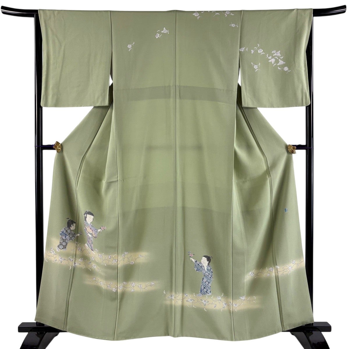 美品】 訪問着 身丈161cm 裄丈65.5cm M 袷 関口遼一 落款あり 童 花