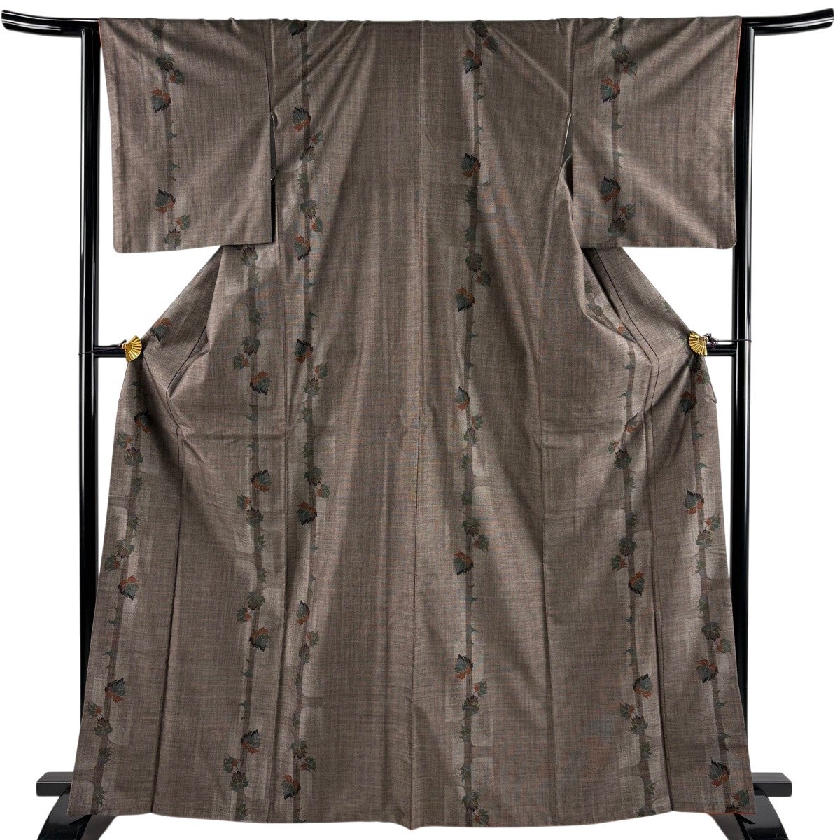 美品】 紬 身丈166cm 裄丈64.5cm M 袷 蔦 灰茶 正絹 秀品｜中古・古着