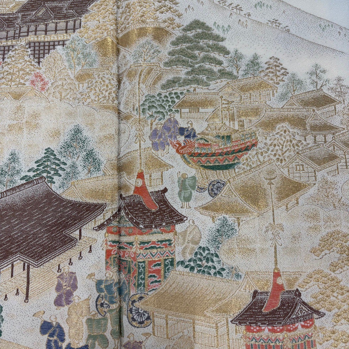 色留袖 身丈160cm 裄丈65.5cm M 袷 風景 山鉾 金糸 刺繍 水色 正絹 秀