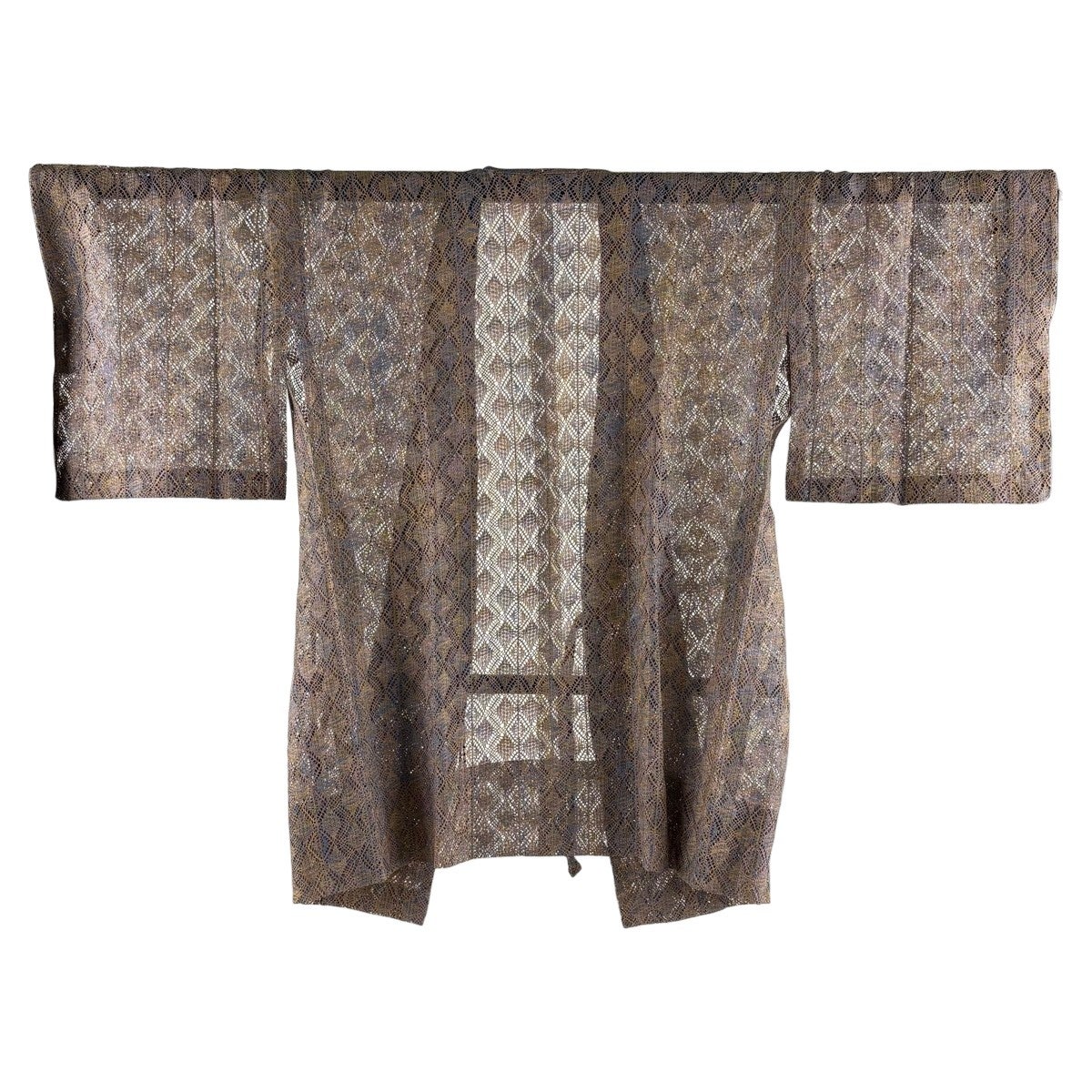 美品】 道中着 身丈93cm 裄丈67cm M 和装コート 縞 菱 茶紫 正絹 秀品