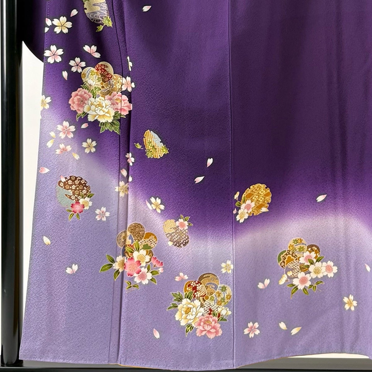 振袖 身丈154.5cm 裄丈66cm M 袷 草花 桜 金彩 ぼかし 紫 正絹 秀品