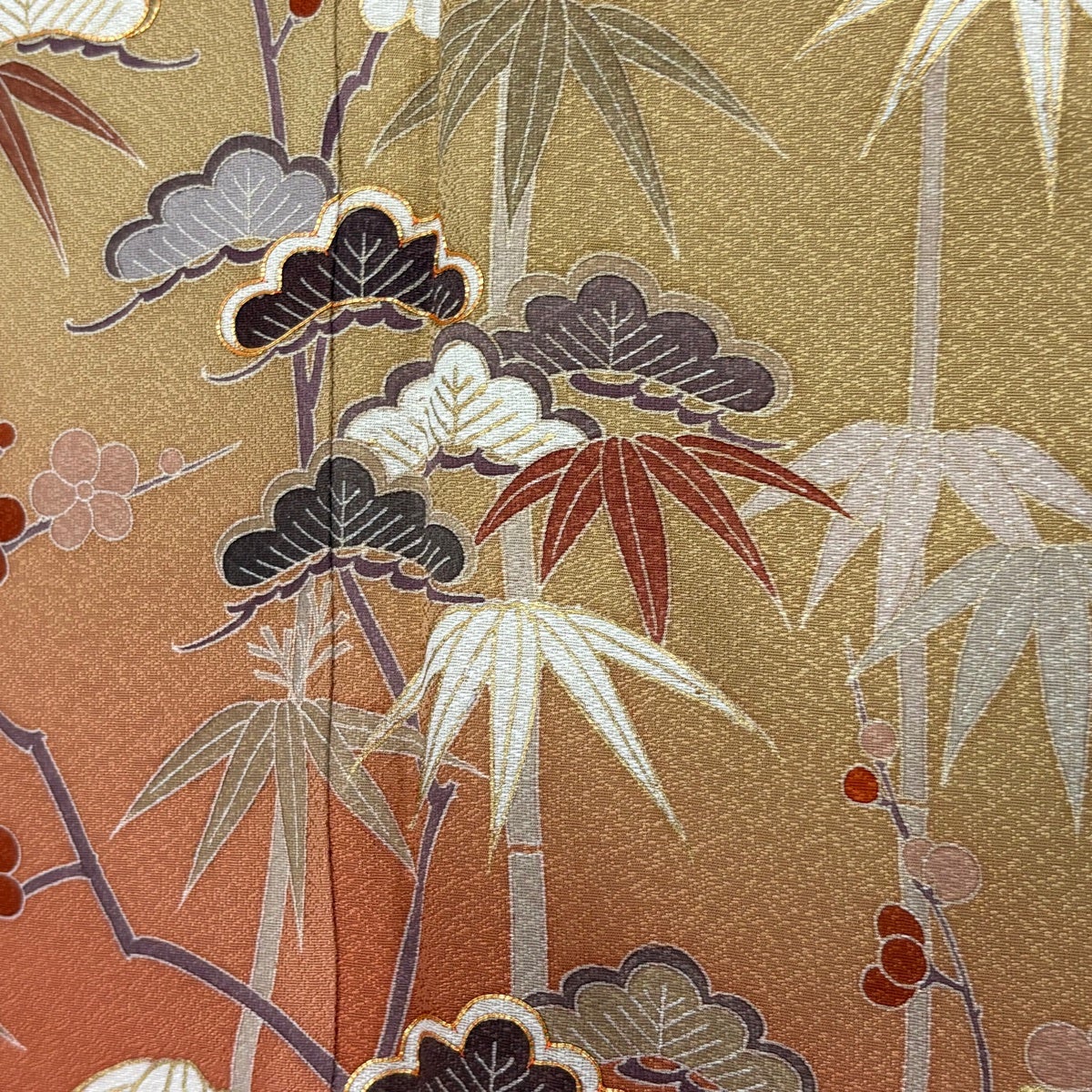 訪問着 身丈160cm 裄丈64.5cm M 袷 松竹梅 金糸 金彩 薄茶色 正絹 秀品