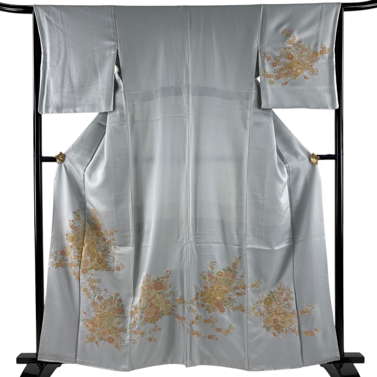 訪問着 身丈160cm 裄丈64.5cm M 袷 松竹梅 金糸 金彩 薄茶色 正絹 秀品