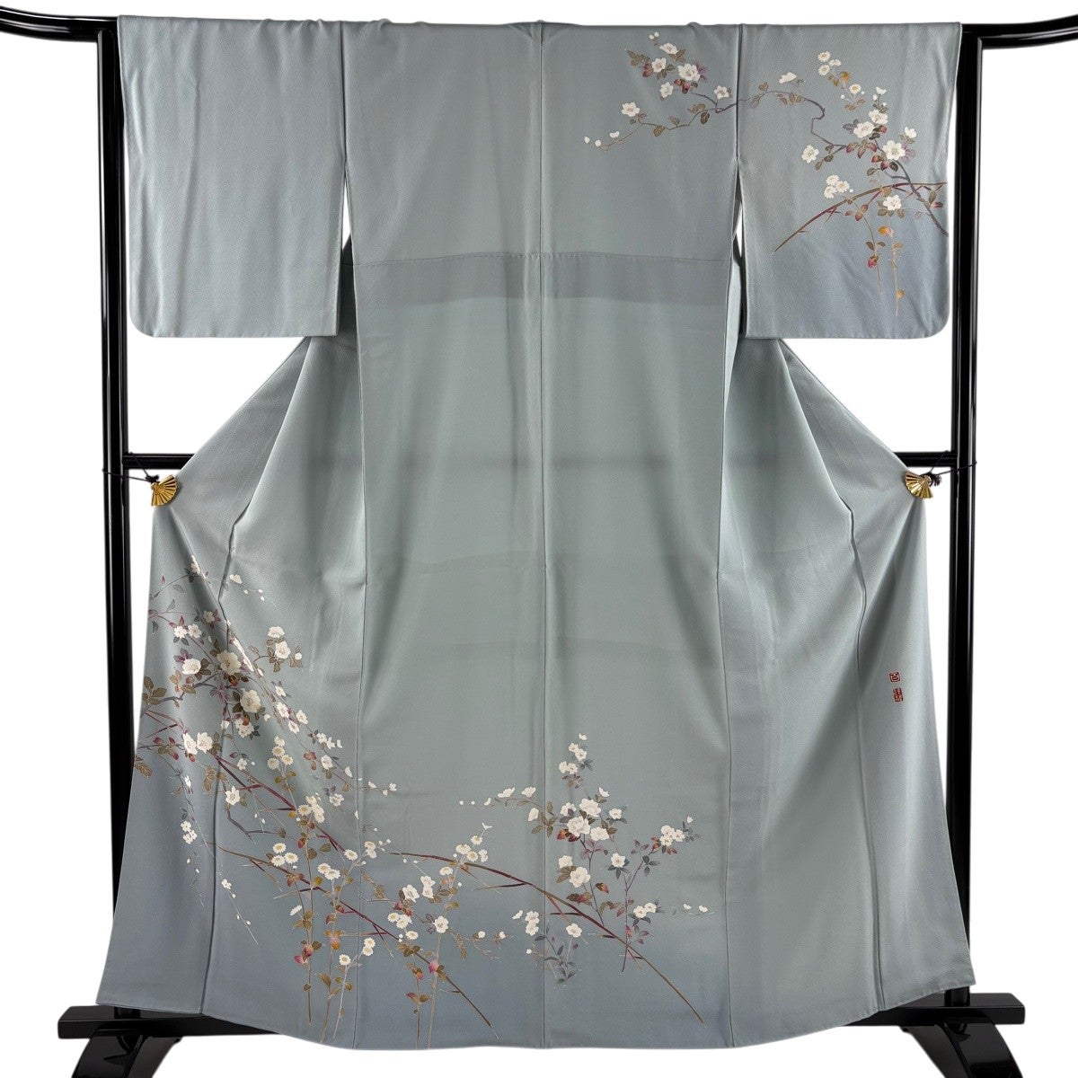 【最終値下げ】正絹 振袖 着物セット身丈162cm 裄67.4cm 訪問着 身丈162cm 裄丈64cm M 袷 百貫達雄 落款あり 枝花 ぼかし 薄緑