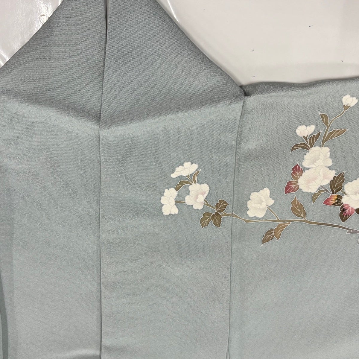 訪問着 身丈162cm 裄丈64cm M 袷 百貫達雄 落款あり 枝花 ぼかし 薄緑