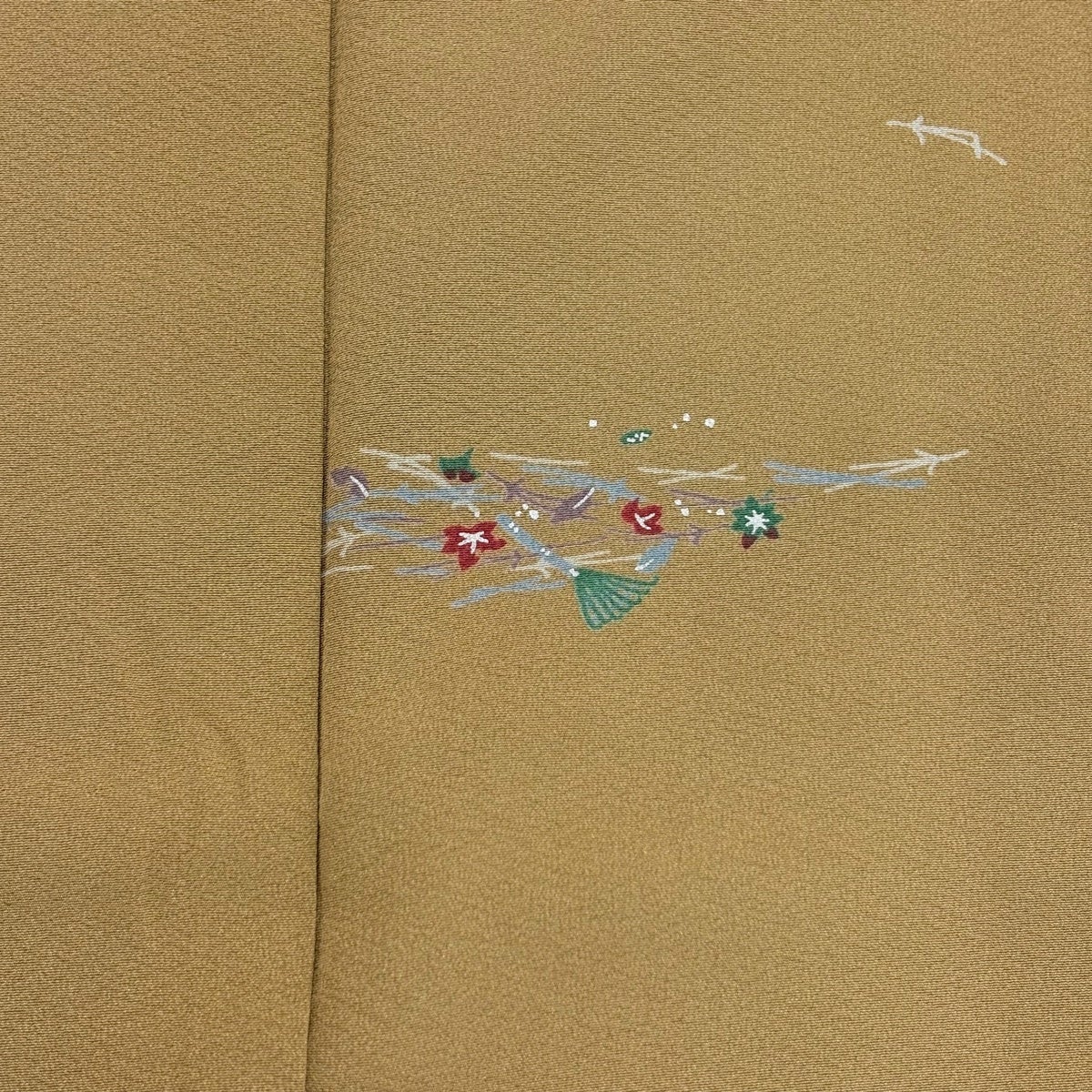 小紋 身丈162.5cm 裄丈63.5cm S 袷 吹き寄せ 熊手 山吹茶色 正絹 秀品