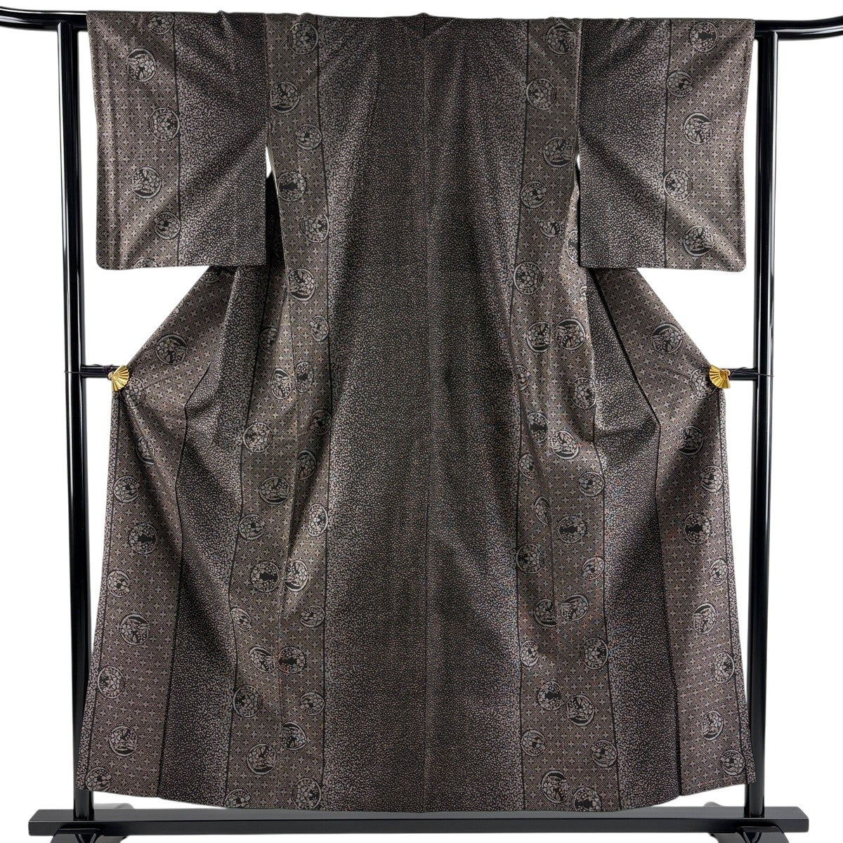 美品】 大島紬 身丈154.5cm 裄丈62.5cm S 袷 純泥染 証紙あり 花丸文