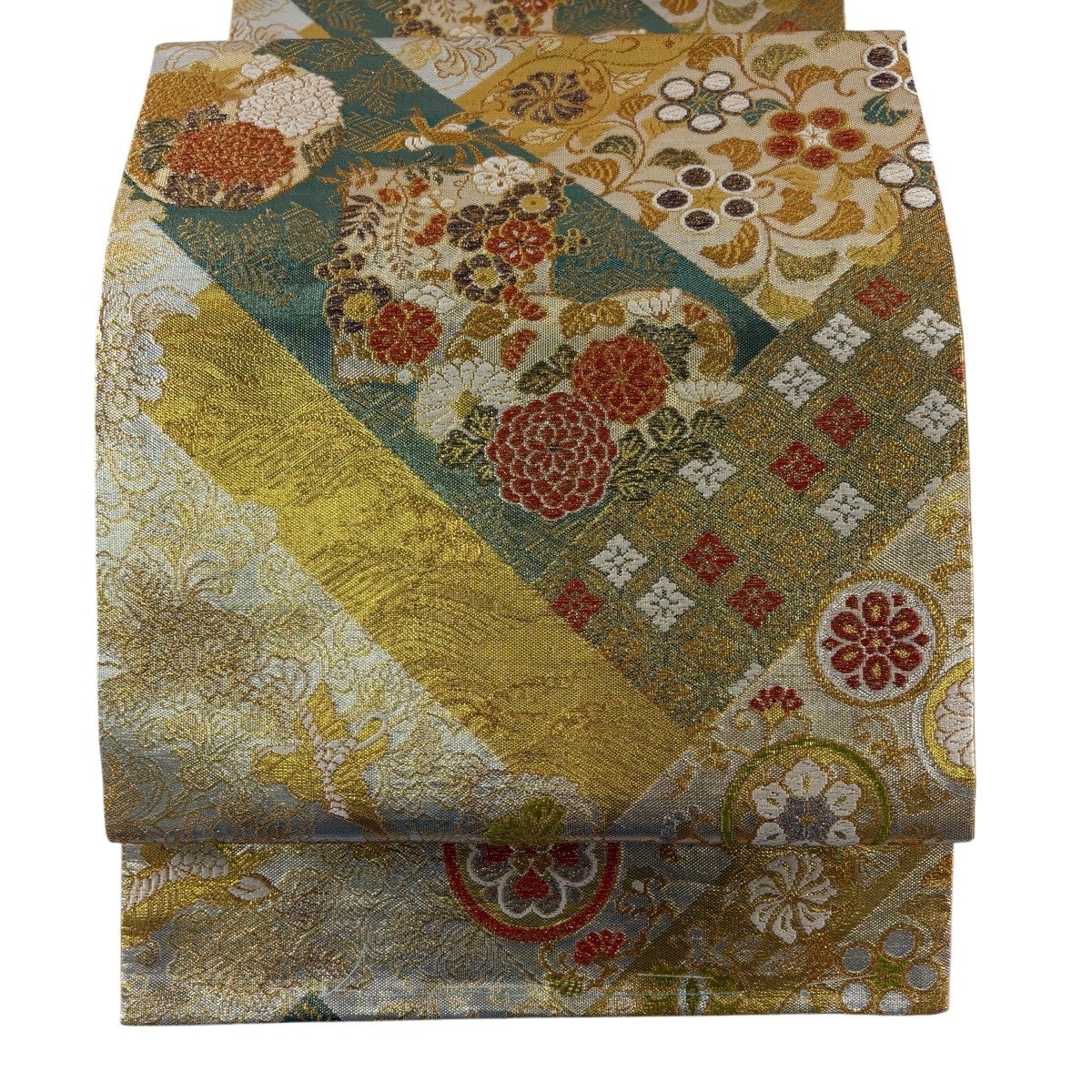 袋帯 名品 花丸文 金糸 箔 ベージュ 六通 正絹｜中古・古着