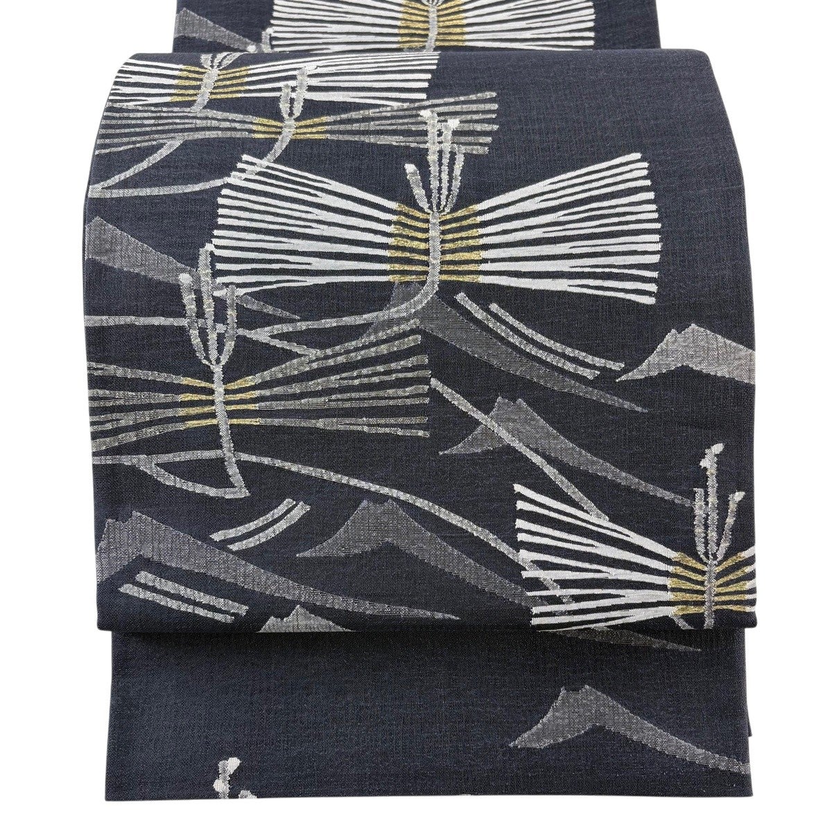 美品】 袋帯 秀品 夏帯 幾何学 金糸 紺色 六通 正絹｜中古・古着