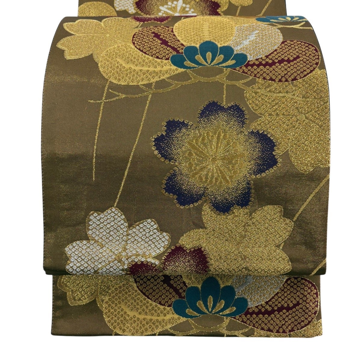美品】 袋帯 秀品 やまと 振袖向き 笠松 桜 金銀糸 箔 金茶 六通 正絹