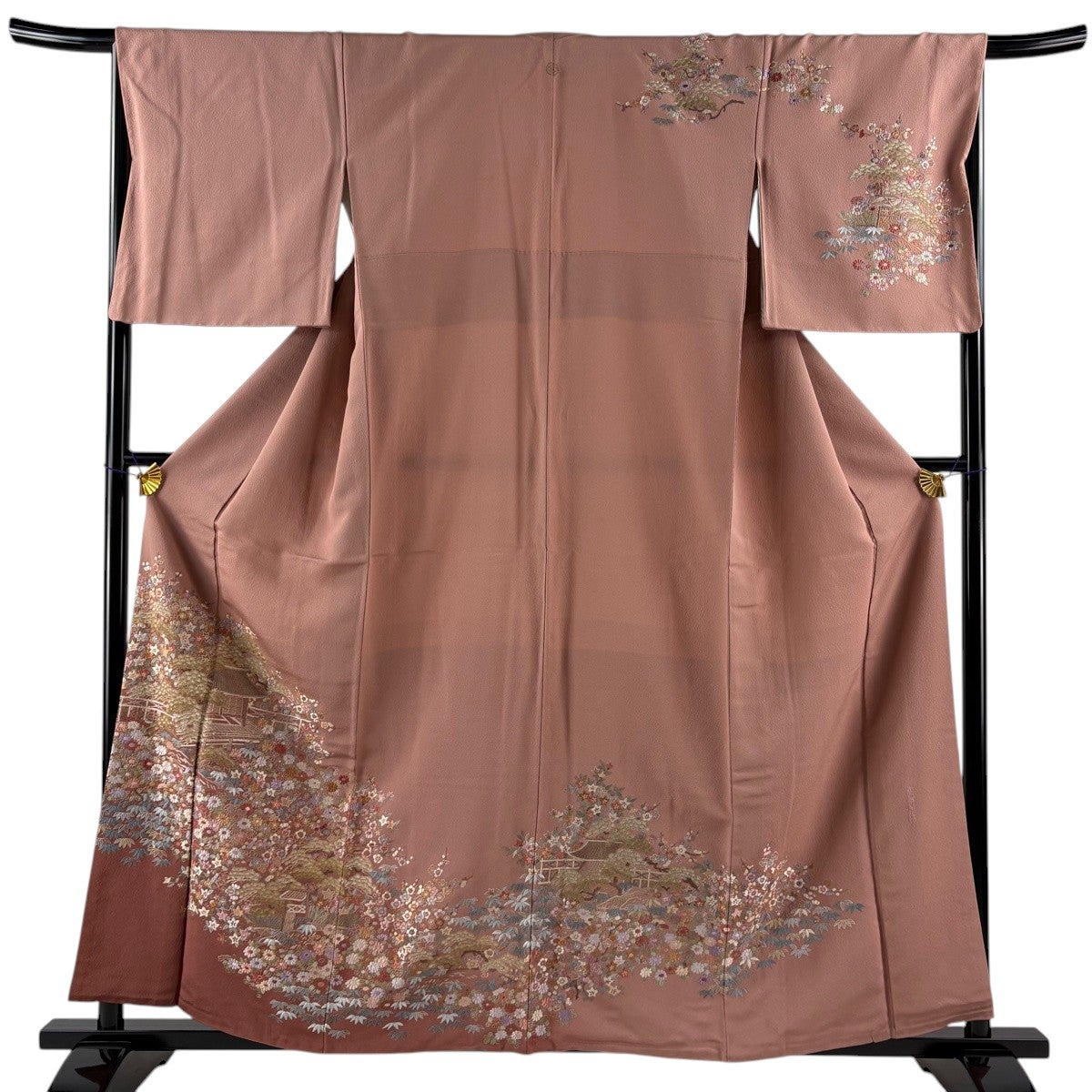 美品】 訪問着 身丈163.5cm 裄丈62.5cm S 袷 落款あり 辻が花 青灰色