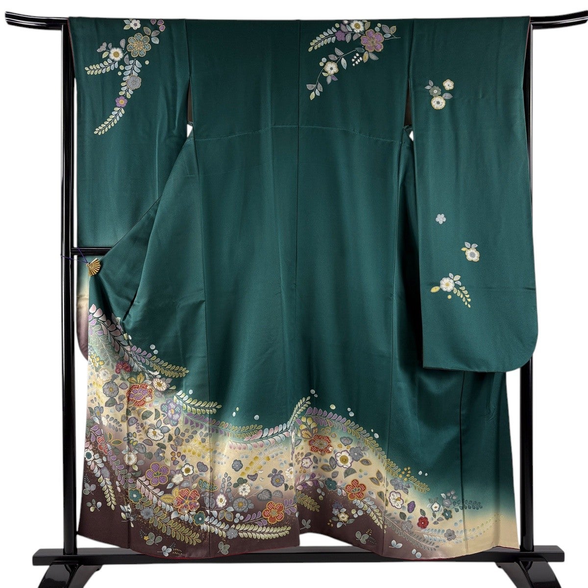 美品】 振袖 身丈161cm 裄丈66cm M 袷 御所車 桜 金糸 金銀彩 サーモン