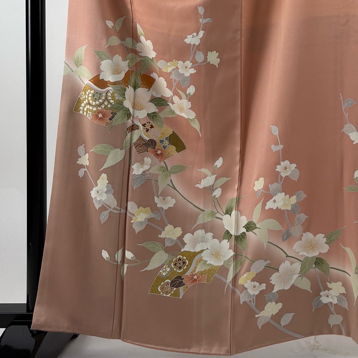 美品】 訪問着 身丈162cm 裄丈66.5cm M 袷 扇面 桜 金彩 ぼかし