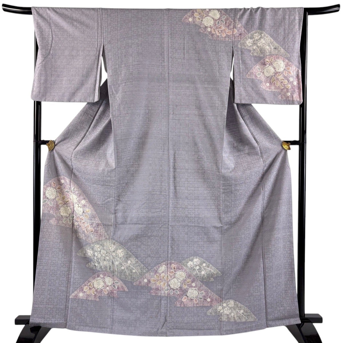 訪問着 身丈165.5cm 裄丈66cm M 袷 紬地 辻が花 山並み 薄紫 正絹 名品