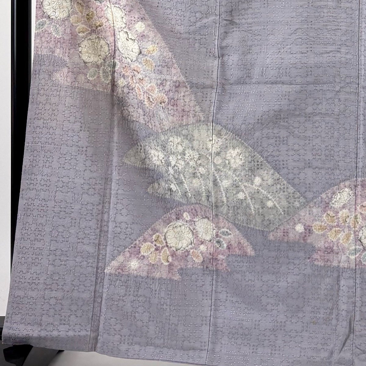 訪問着 身丈165.5cm 裄丈66cm M 袷 紬地 辻が花 山並み 薄紫 正絹 名品
