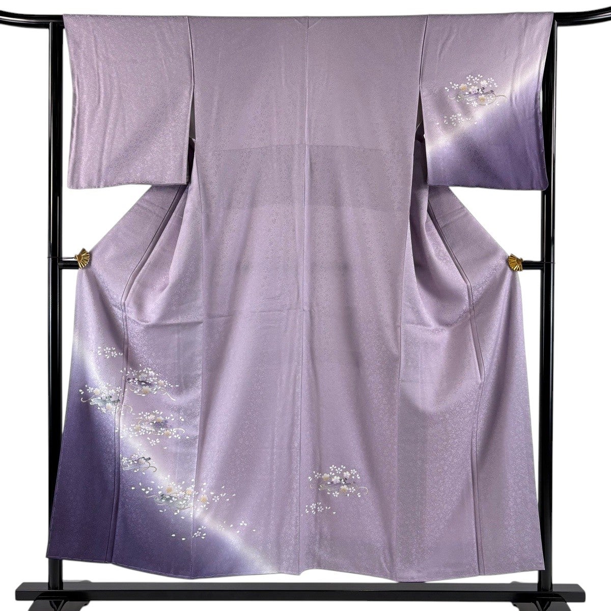 付下げ 身丈153.5cm 裄丈63cm S 袷 花筏 桜 ラメ 金銀彩 薄紫 正絹