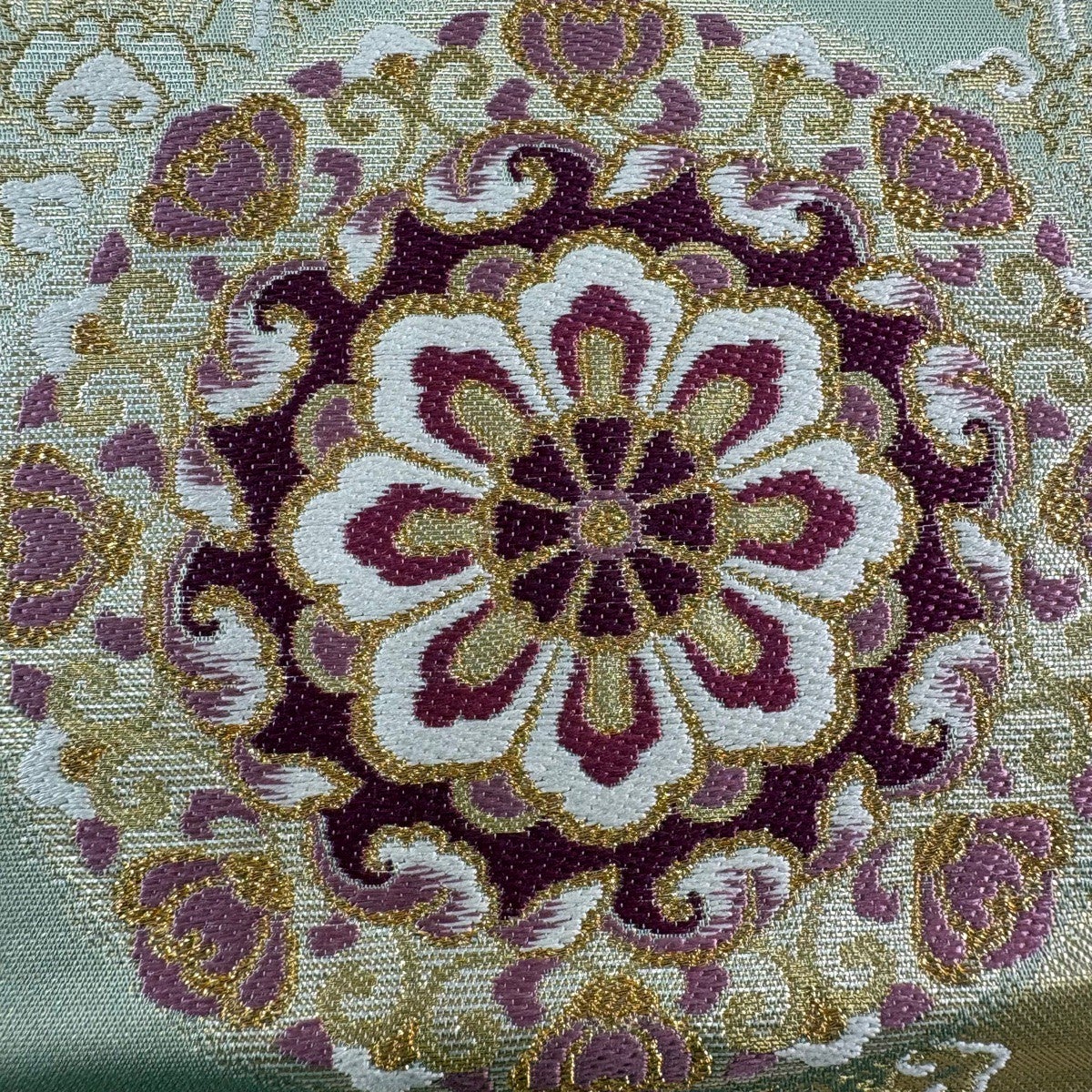 袋帯 秀品 華文 草花 箔 金銀糸 薄緑 六通 正絹｜中古・古着